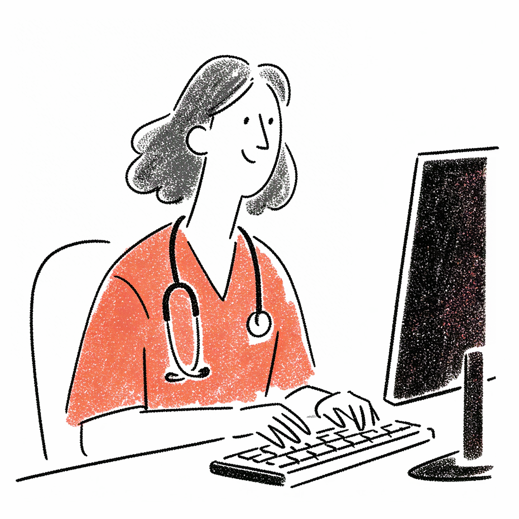 Illustration : une vétérinaire en blouse, stéthoscope au cou